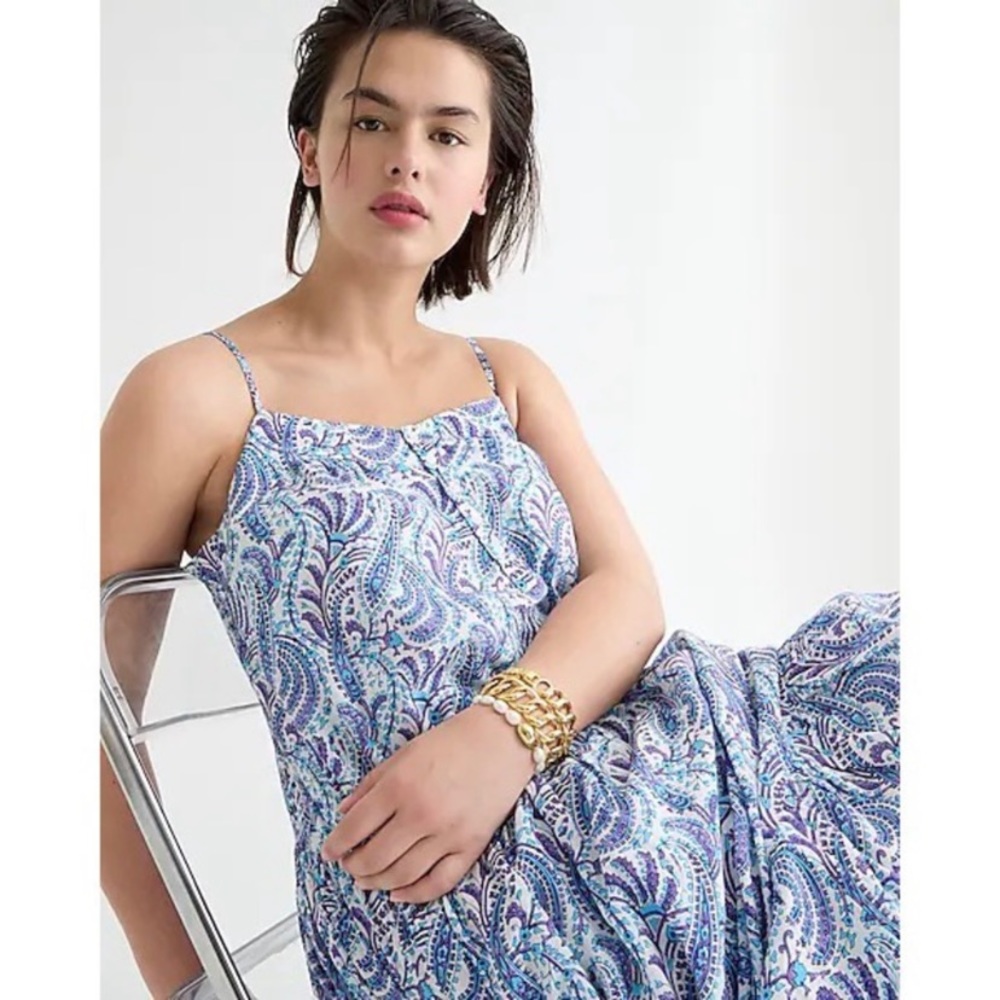 J. Crew Tiered Cotton Voile Shift Maxi Dress in Purple Paisley Size XS